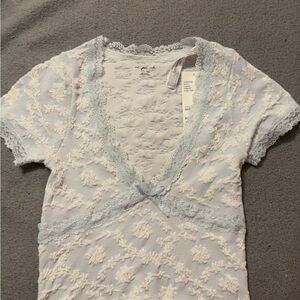 Urban Outfitters Lace Trim Top in Light Blue